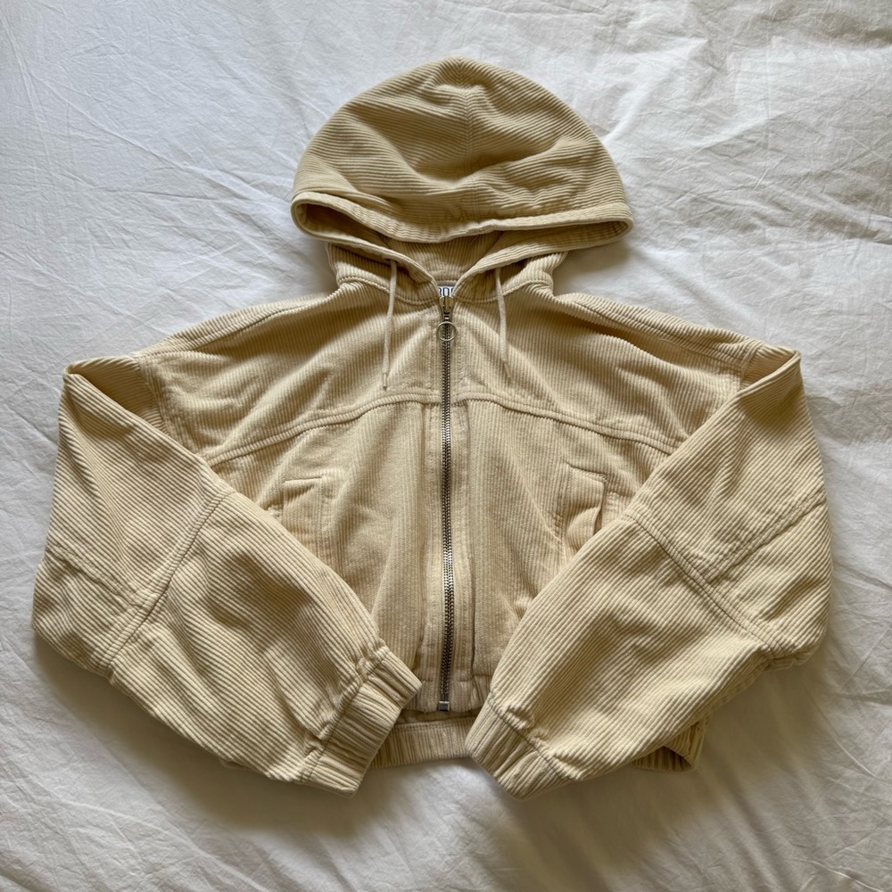 Urban Outfitters BDG Corduroy Hooded Crop Jacket - Cream